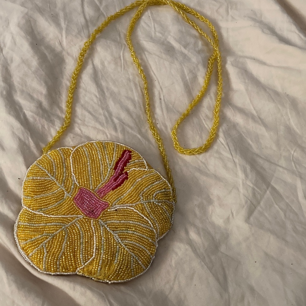 Yellow Beaded Flower Crossbody Bag